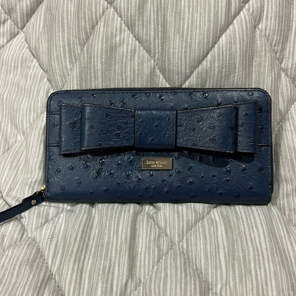 Kate Spade Charm City Ostrich Bow Zip Around Wallet Wristlet
